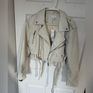 Topshop Off-White Leather Biker Jacket